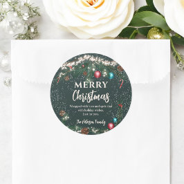 Adesivo Redondo Luzes de Natal festivas galhos de pinheiro verde-n