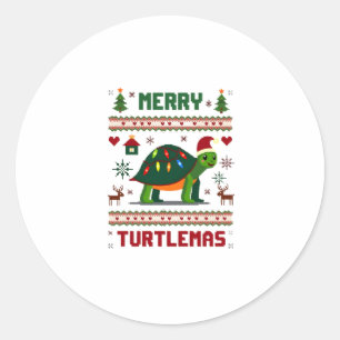 Adesivo Redondo Luzes de Natal Merry Turtlemas Tartaruga Fofa Papa