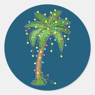 Adesivo Redondo Luzes de Natal Palm Tree Beach Funny Tropical