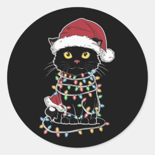Adesivo Redondo Luzes de Natal para Amante de Gatos Divertidos