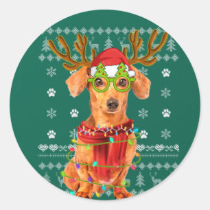 Adesivo Redondo Luzes de Natal Sudoríssimas Dachshund Cachorro
