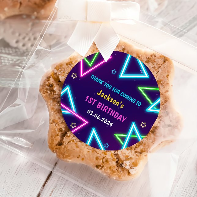 Adesivo Redondo Luzes de Neon Brilhantes Obrigado Festa de anivers (Criador carregado)
