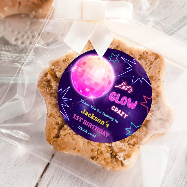 Adesivo Redondo Luzes de Neon Brilhantes Obrigado Festa de anivers (Criador carregado)