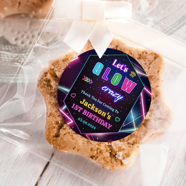Adesivo Redondo Luzes de Neon Brilhantes Obrigado Festa de anivers (Criador carregado)