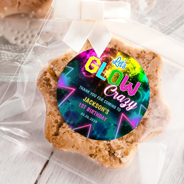 Adesivo Redondo Luzes de Neon Brilhantes Obrigado Festa de anivers (Criador carregado)