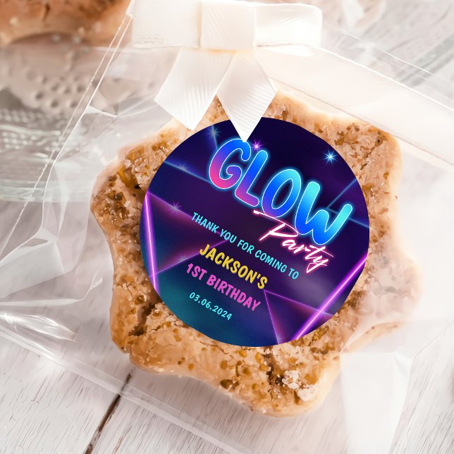 Adesivo Redondo Luzes de Neon Brilhantes Obrigado Festa de anivers (Criador carregado)