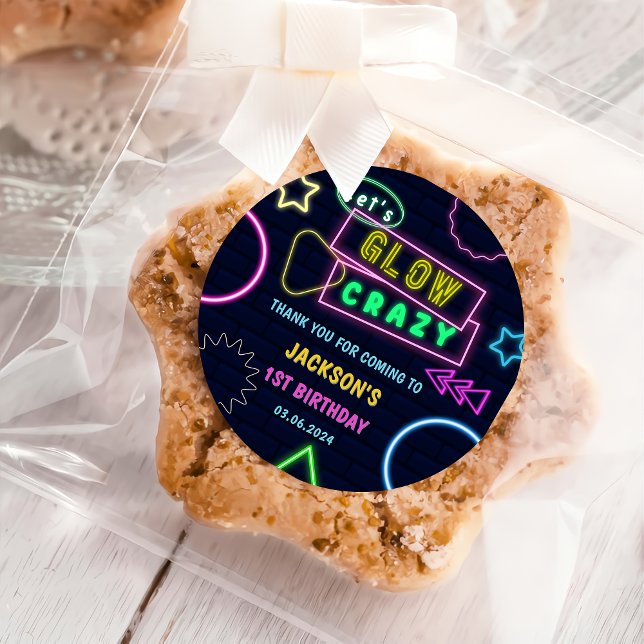 Adesivo Redondo Luzes de Neon Brilhantes Obrigado Festa de anivers (Criador carregado)