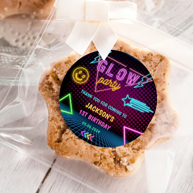 Adesivo Redondo Luzes de Neon Brilhantes Obrigado Festa de anivers (Criador carregado)