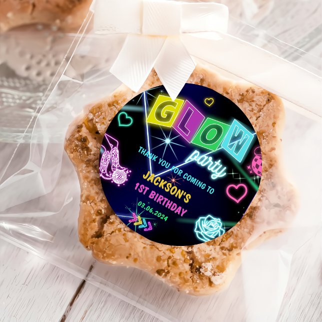Adesivo Redondo Luzes de Neon Brilhantes Obrigado Festa de anivers (Criador carregado)
