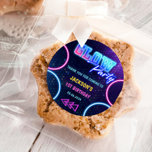 Adesivo Redondo Luzes de Neon Brilhantes Obrigado Festa de anivers