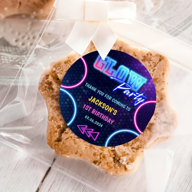 Adesivo Redondo Luzes de Neon Brilhantes Obrigado Festa de anivers (Criador carregado)
