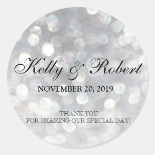 Adesivo Redondo Luzes de prata elegantes de Bokeh do Tag do favor
