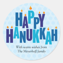 Adesivo Redondo Luzes de velas de Hanukkah azuis