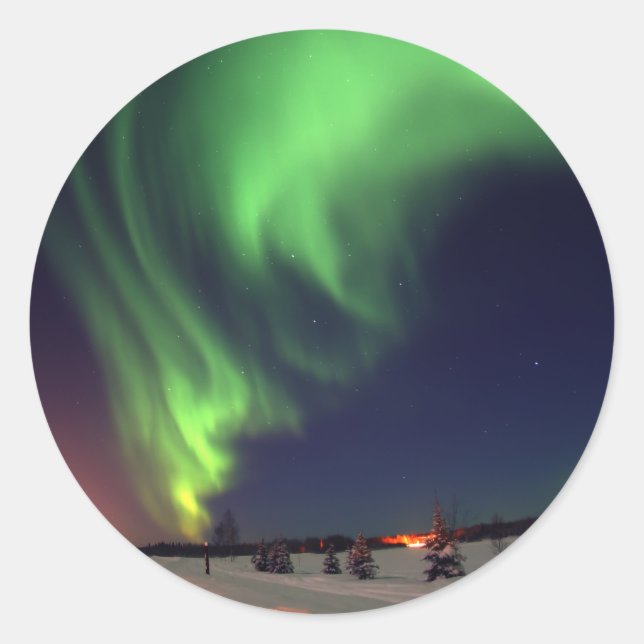 Adesivo Redondo Luzes do norte no Lago Urso (Frente)