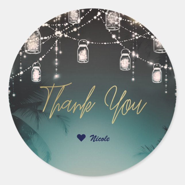 Adesivo Redondo Luzes Estimulantes Palm Trees Elegante Casamento d (Frente)