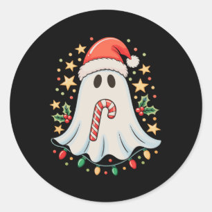 Adesivo Redondo Luzes Fantasmas Fofos Árvore Bolo Feliz Natal Xmas