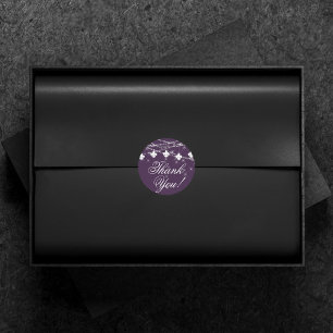 Adesivo Redondo Luzes Roxas Reais Fleur de Lis   Obrigado Moody