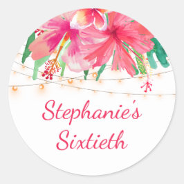 Adesivo Redondo Luzes tropicais de cordas havaianas de 60º anivers