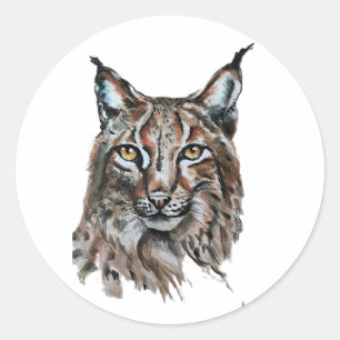 Adesivo Redondo Lynx - Spirit Animal, Watercolor Totem Joga Guide