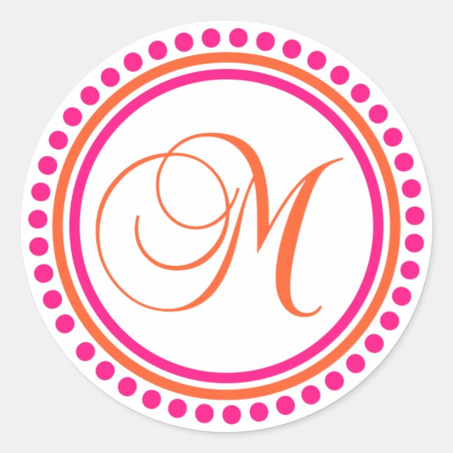 Adesivo Redondo M Monograma (Círculo Dot Rosa/Laranja) (Frente)