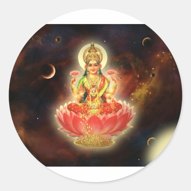 Adesivo Redondo Maa Maha Lakshmi Devi Laxmi Deusa da Riqueza (Frente)