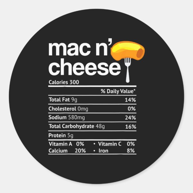 Adesivo Redondo Mac And Cheese Nutrition Funny Thanksgiving Mac N' (Frente)