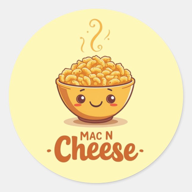 Adesivo Redondo Mac N Cheese Cute Bowl (Frente)