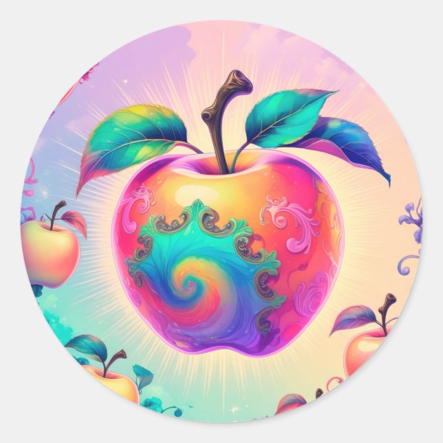 Adesivo Redondo Maçã colorida para o verão (Frente)