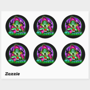 Adesivo Redondo Maçã de Chapéu Mágico de Bruxa Verde Spooky