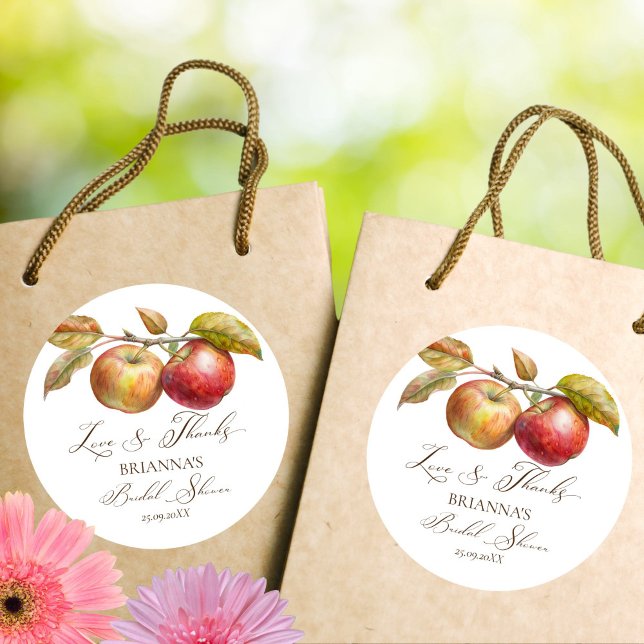 Adesivo Redondo Maçã para sempre depois da queda da maçã favor de  (Appley ever after apple fall bridal shower thank you favor stickers fall bridal shower favors)