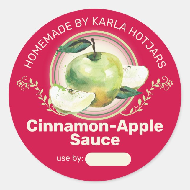 Adesivo Redondo Maçã verde aplaude torta fruta enlatada (Frente)