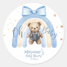 Adesivo Redondo Macacão de Urso Préppy para Menino Chuveiro de Beb