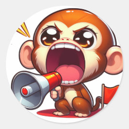 Adesivo Redondo Macaco Bonito Com MegaPhone