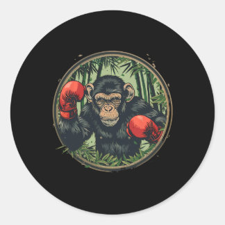 Adesivo Redondo Macaco Boxeador Com Luvas de Boxe Kickboxing Engra