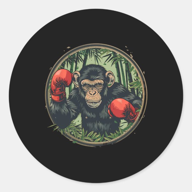 Adesivo Redondo Macaco Boxeador Com Luvas de Boxe Kickboxing Engra (Frente)