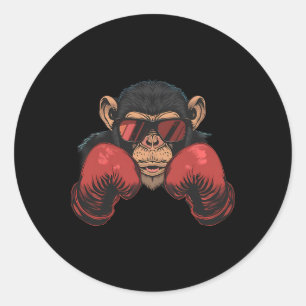 Adesivo Redondo Macaco Boxeador Com Luvas de Boxe Kickboxing Engra