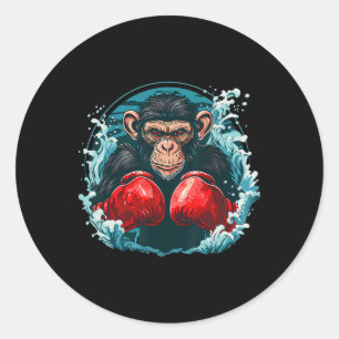 Adesivo Redondo Macaco Boxeador Com Luvas de Boxe Kickboxing Engra