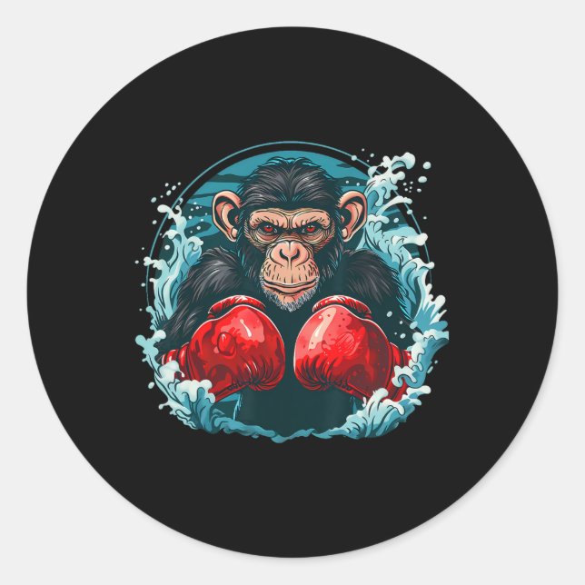 Adesivo Redondo Macaco Boxeador Com Luvas de Boxe Kickboxing Engra (Frente)