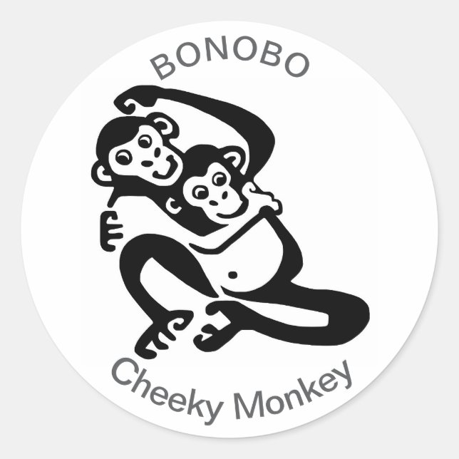 Adesivo Redondo Macaco Cheeky - BONOBO - África selvagem (Frente)