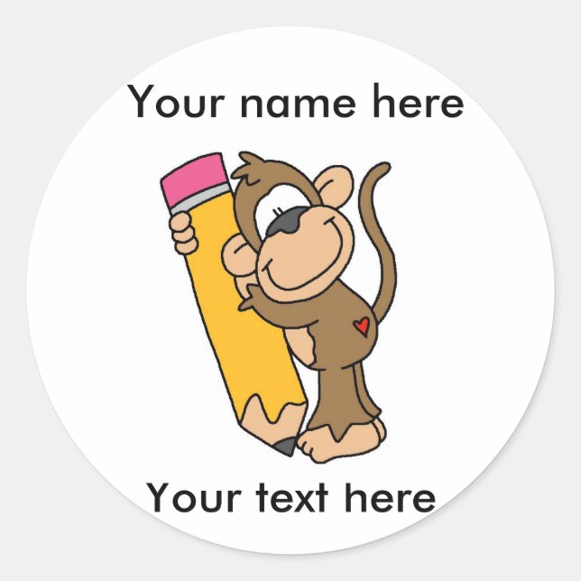 Adesivo Redondo Macaco Com Lápis (Frente)