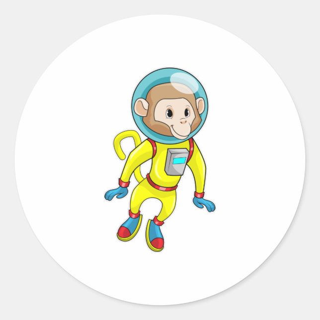 Adesivo Redondo Macaco como astronauta (Frente)
