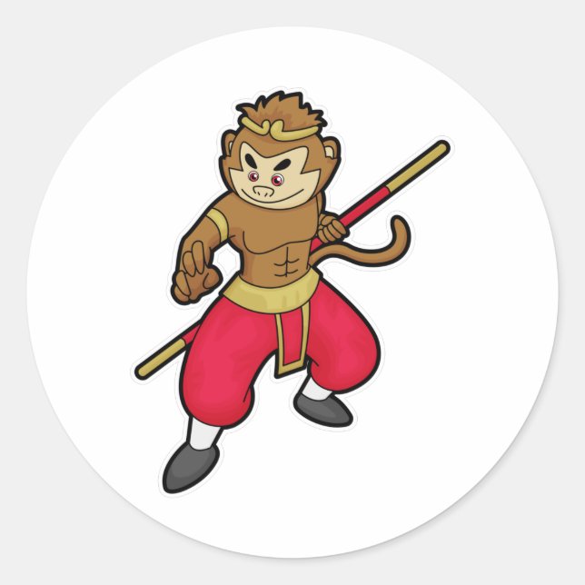 Adesivo Redondo Macaco como guerreiro com Funcionarios e banda lar (Frente)