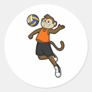 Adesivo Redondo Macaco como jogador de volei com bola de volei