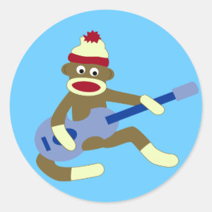 Adesivo Redondo Macaco da peúga que joga a guitarra azul