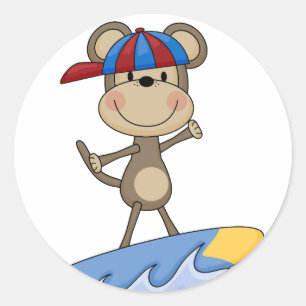Adesivo Redondo Macaco da praia - t-shirt e presentes surfando