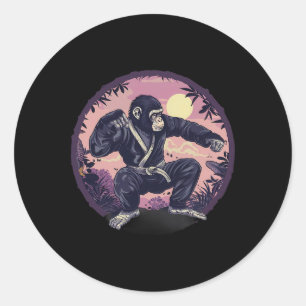 Adesivo Redondo Macaco de Caratê Natureza Lua Mma Kickboxing Amant