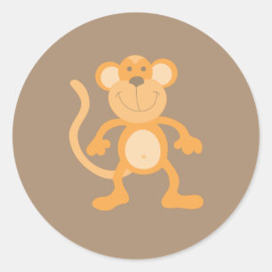 Adesivo Redondo Macaco de desenho animado fofo