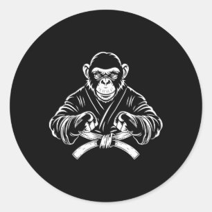 Adesivo Redondo Macaco de Karatê Desenho Kickboxing Jiu-jitsu Mma