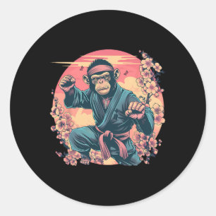 Adesivo Redondo Macaco de Karatê Sakura Jiu-jitsu Mma Artes Marcia