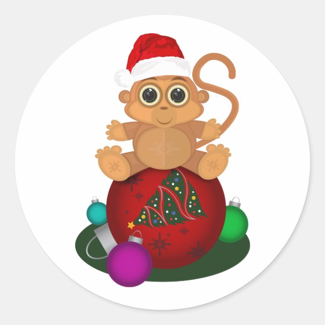 Adesivo Redondo Macaco de Natal (Frente)